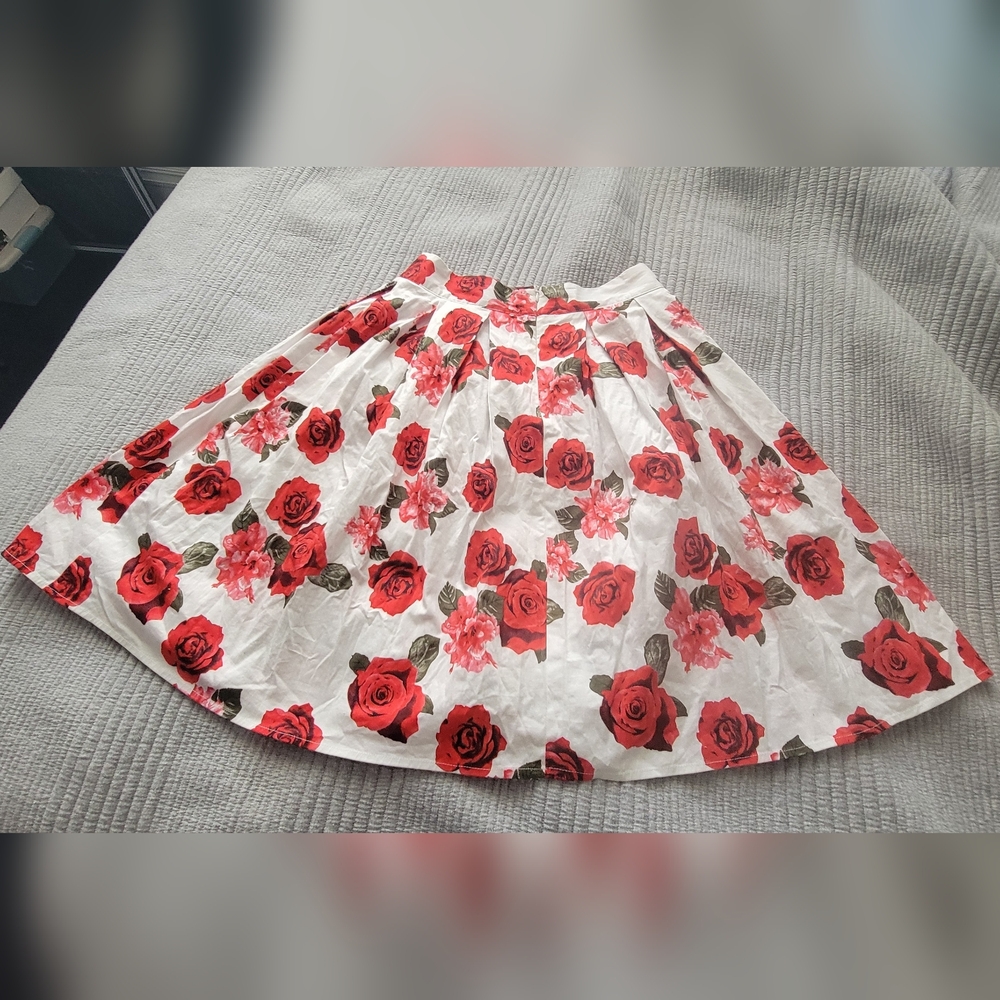 White Skirt with Red Rose Detail